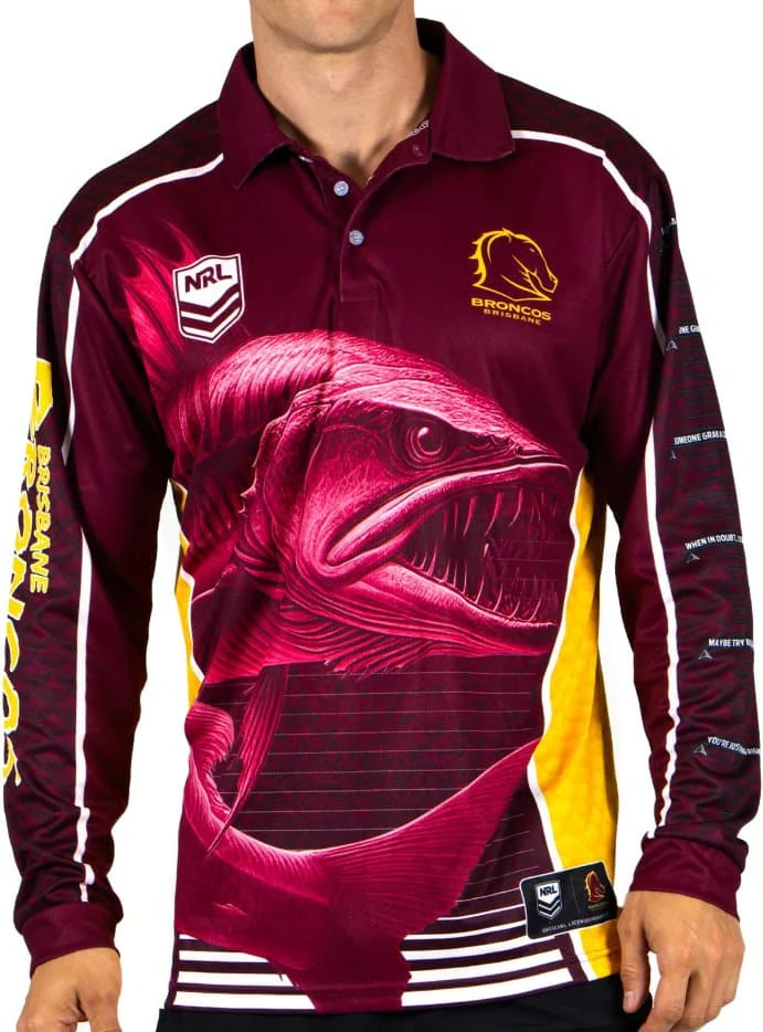 Brisbane Broncos NRL Mens Barracuda Fishing Shirt