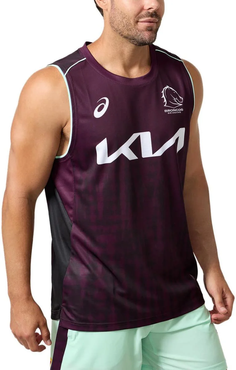 Brisbane Broncos 2025 NRL Mens Maroon Training Singlet - Image 4