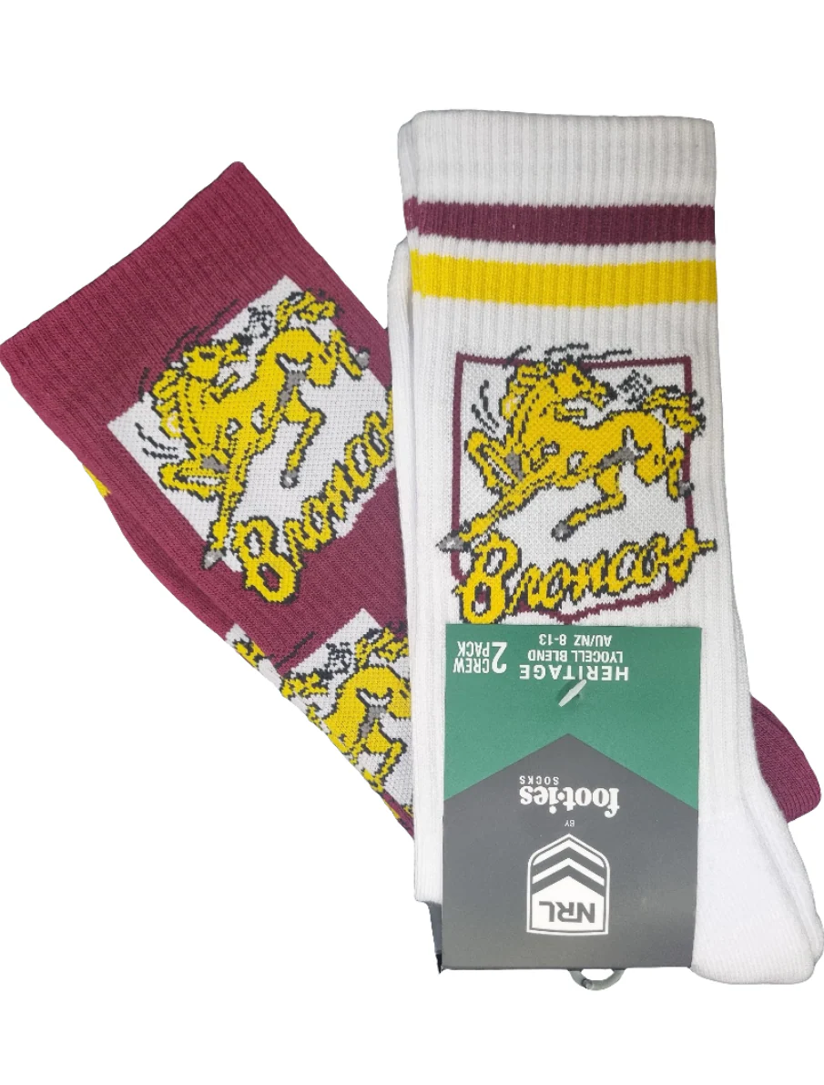 Brisbane Broncos 2026 NRL Mens 8-13 Retro Sneaker Sock 2 Pack