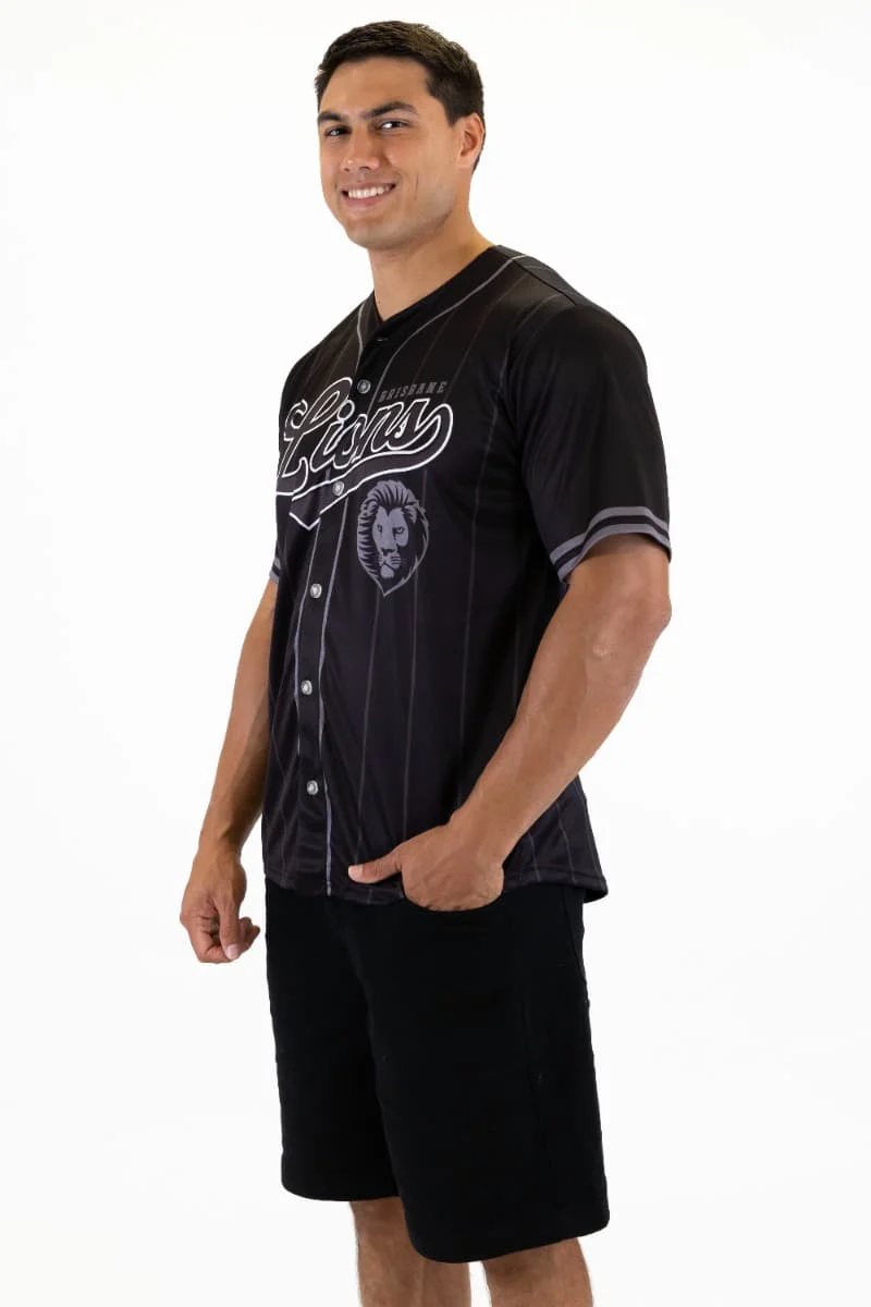 Brisbane Lions 2025 AFL Mens Blackout Baseball Shirt - Image 2