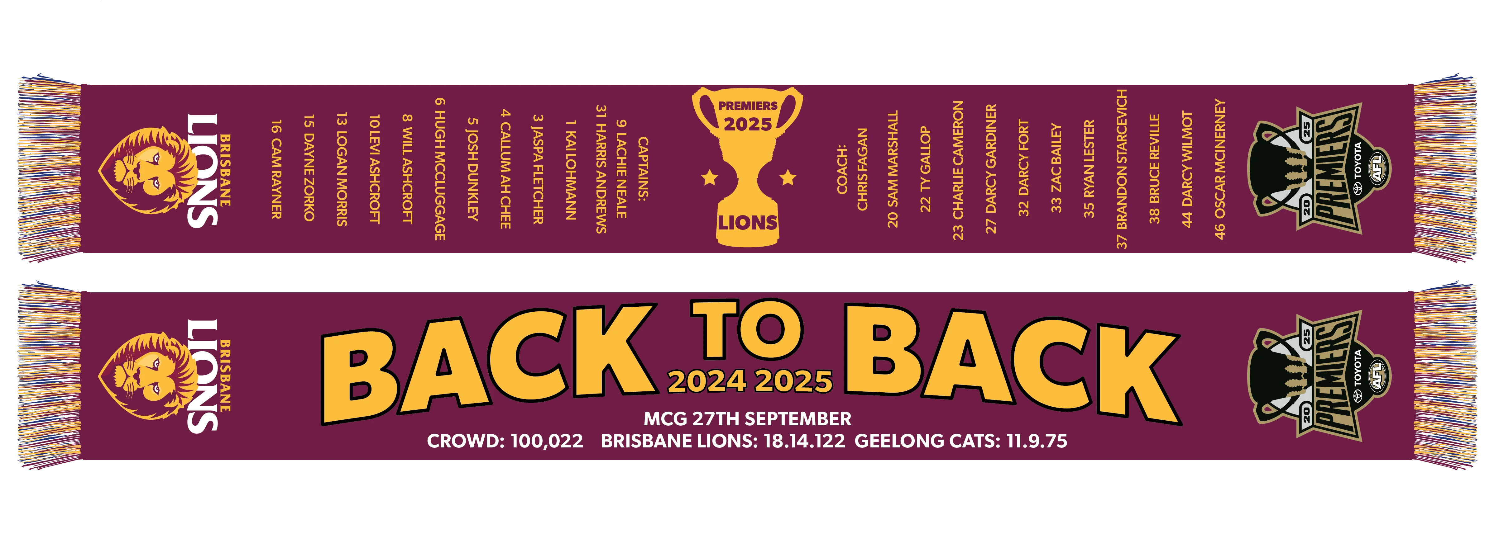 Brisbane Lions 2025 AFL Premiers Scarf - Image 4