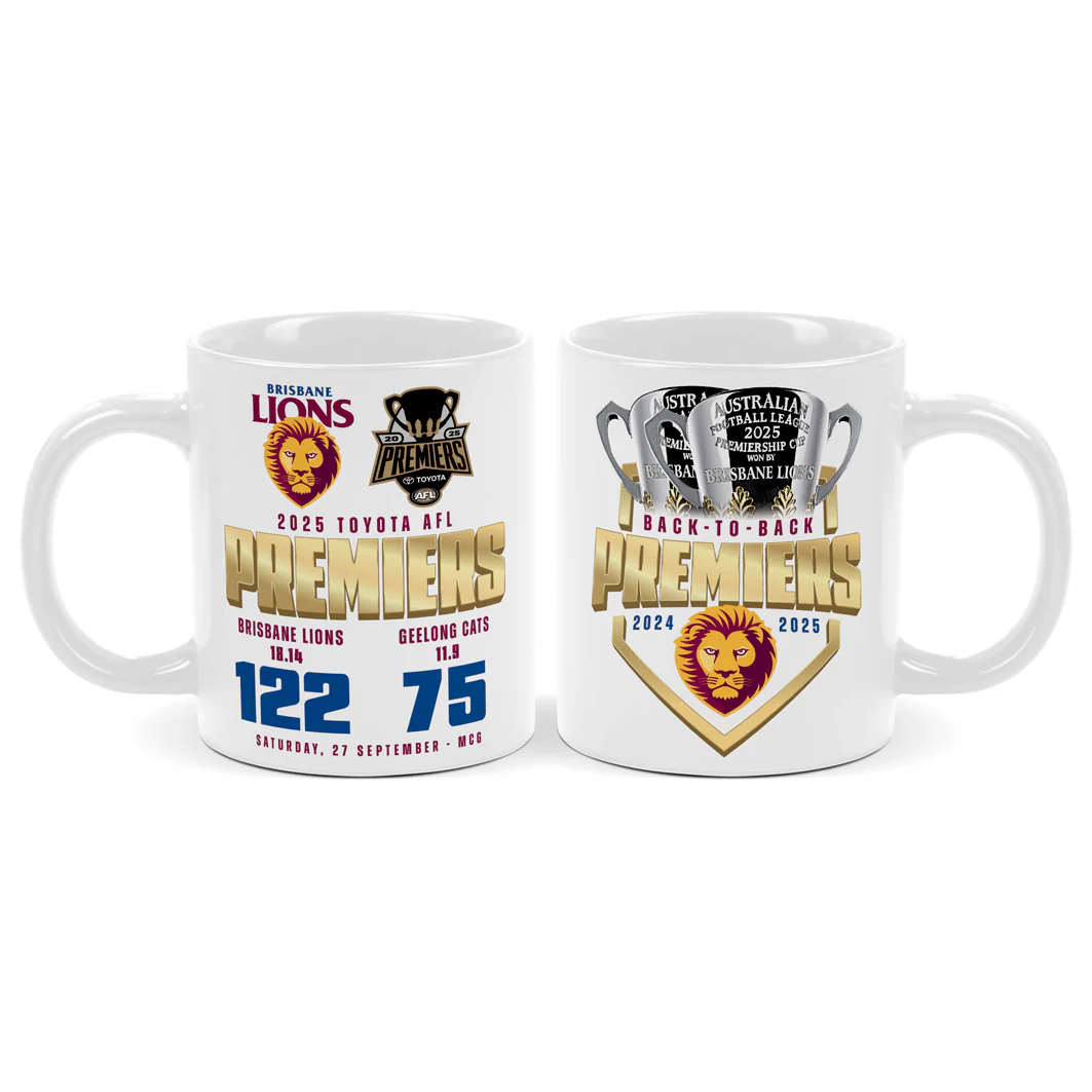 Brisbane Lions 2025 AFL Premiers Score Mug