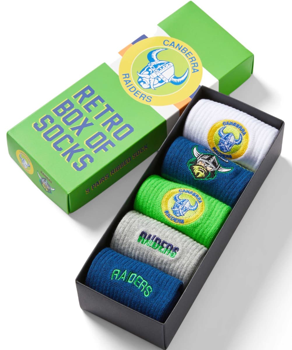Canberra Raiders NRL Retro 5 Pack Box Socks