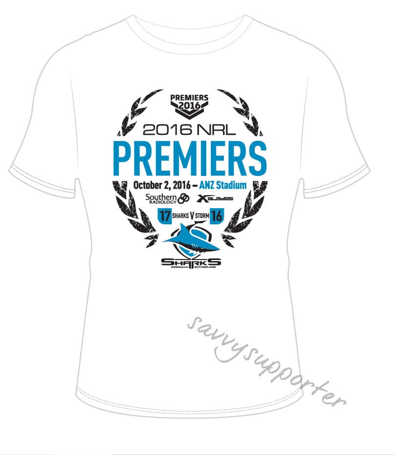 Cronulla Sharks 2016 NRL XBlades White Premiers Tee Shirt Mens and Ladies. - Image 3