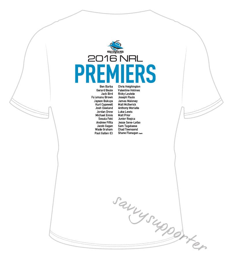 Cronulla Sharks 2016 NRL XBlades White Premiers Tee Shirt Mens and Ladies. - Image 4