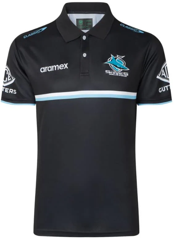 Cronulla Sharks 2023 NRL Mens Black Media Polo Shirt