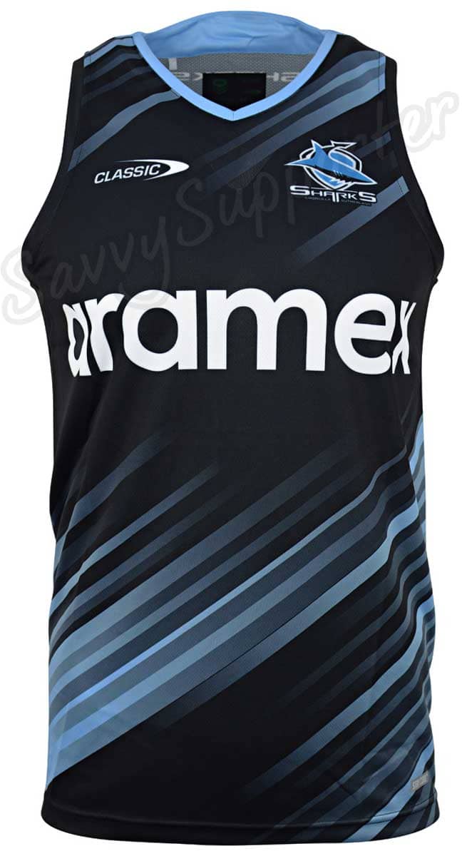 Cronulla Sharks 2024 NRL Mens Black Training Singlet - Image 2