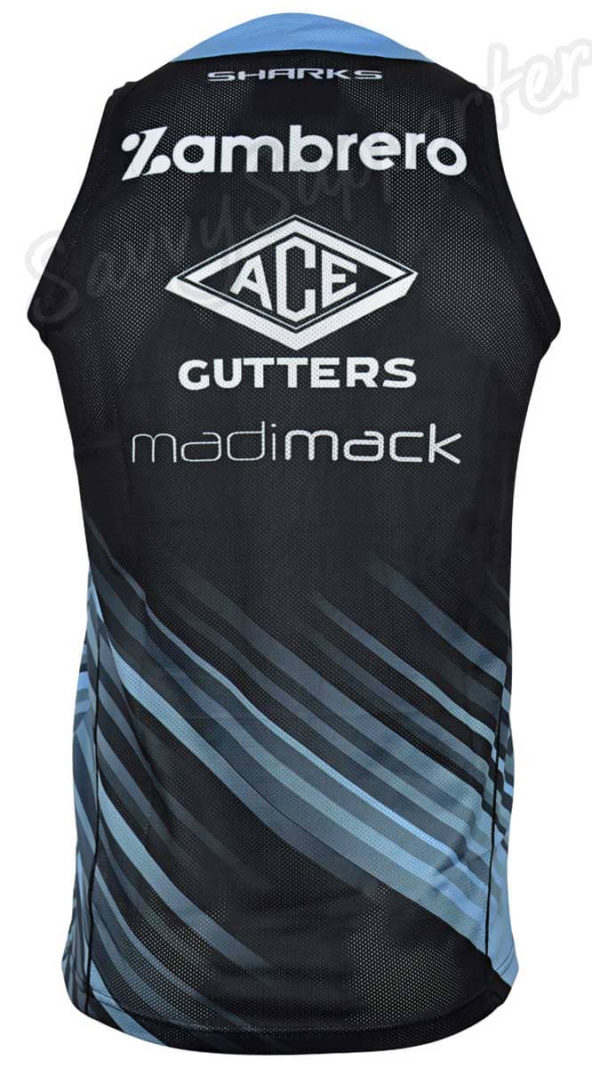 Cronulla Sharks 2024 NRL Mens Black Training Singlet - Image 3