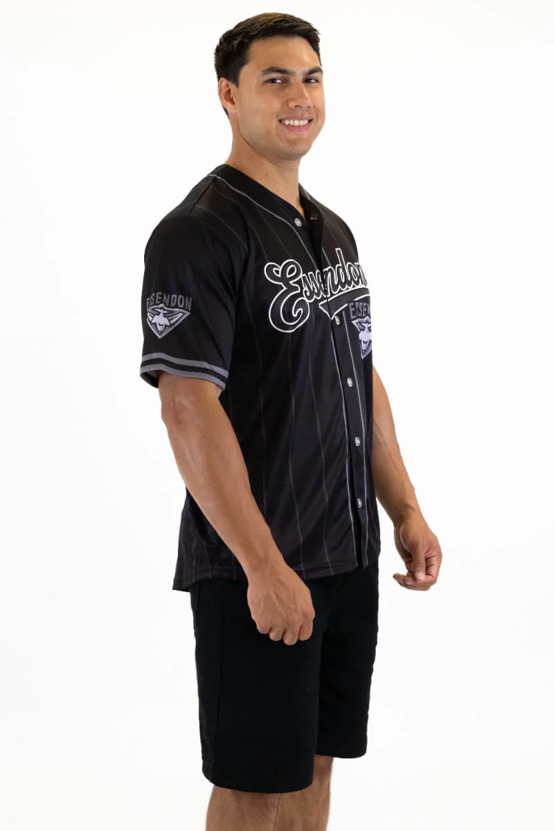 Essendon Bombers 2025 AFL Mens Blackout Baseball Shirt - Image 4