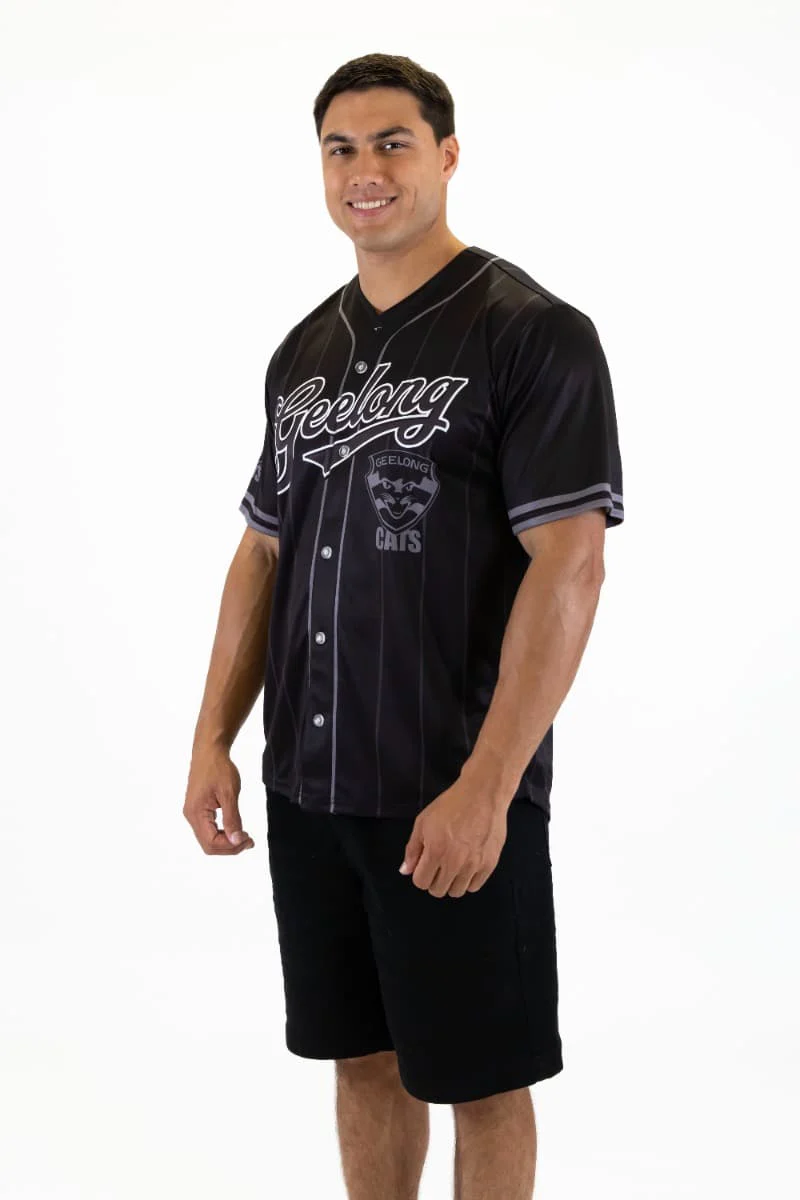 Geelong Cats 2025 AFL Mens Blackout Baseball Shirt - Image 2