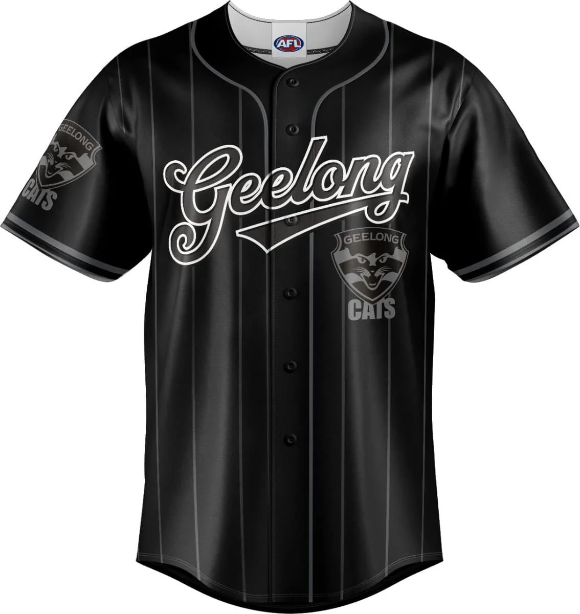 Geelong Cats 2025 AFL Mens Blackout Baseball Shirt - Image 6