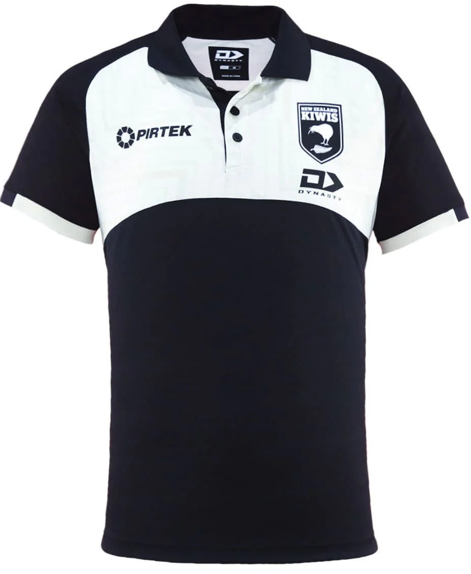 New Zealand Kiwis 2025 NRL Mens Black / White Media Polo Shirt - Image 3
