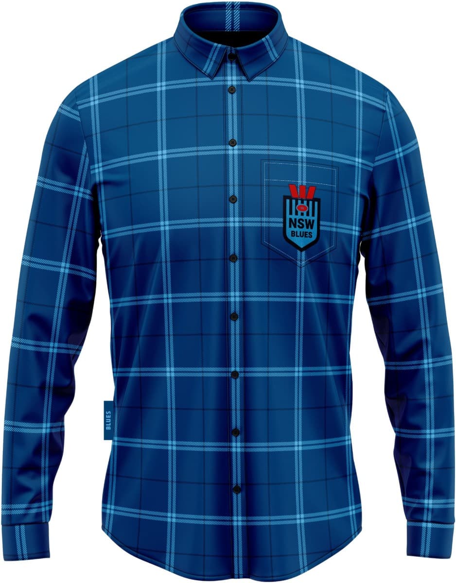 NSW Blues State of Origin Mens Mustang Flannel Shirt - Image 2
