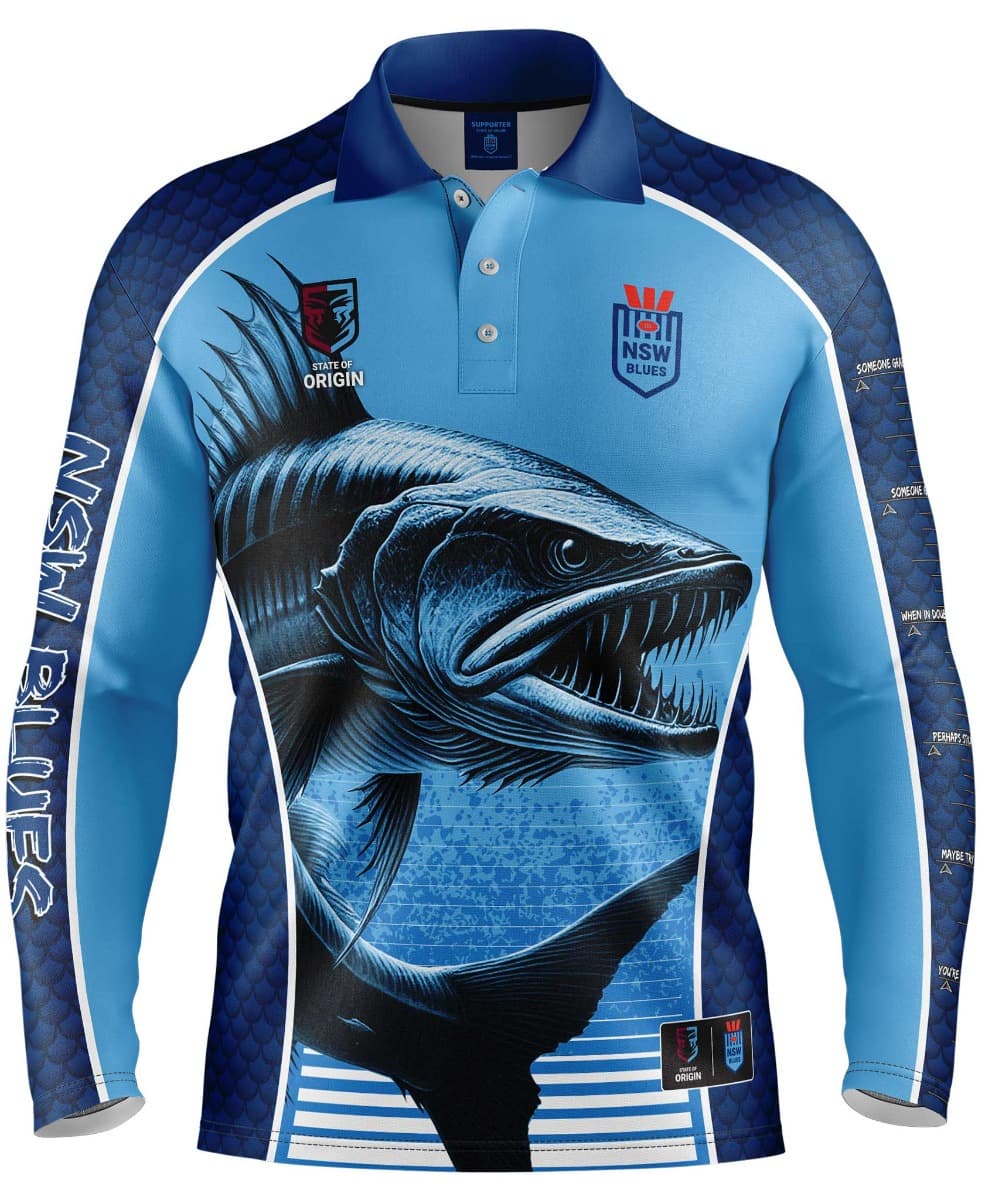 NSW Blues State of Origin Mens Barracuda Fishing Shirt - Image 4
