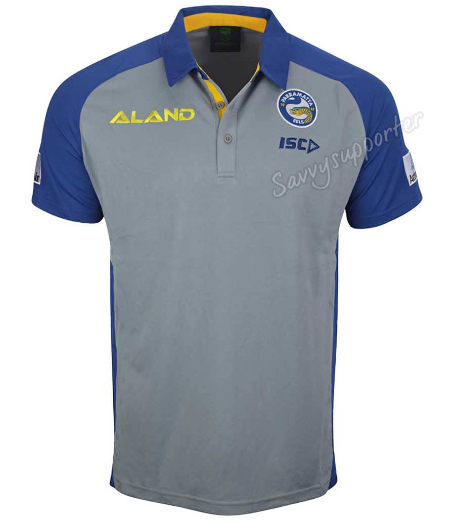 Parramatta Eels NRL Mens Mid Grey Media Polo Shirt - Image 3