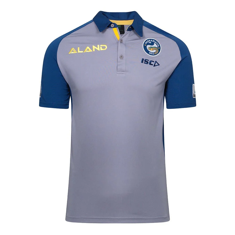 Parramatta Eels NRL Mens Mid Grey Media Polo Shirt - Image 5