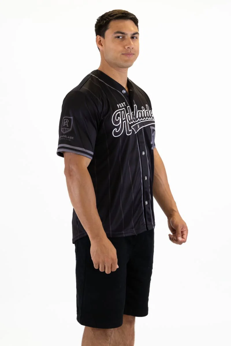 Port Adelaide Power 2025 AFL Mens Blackout Baseball Shirt - Image 3