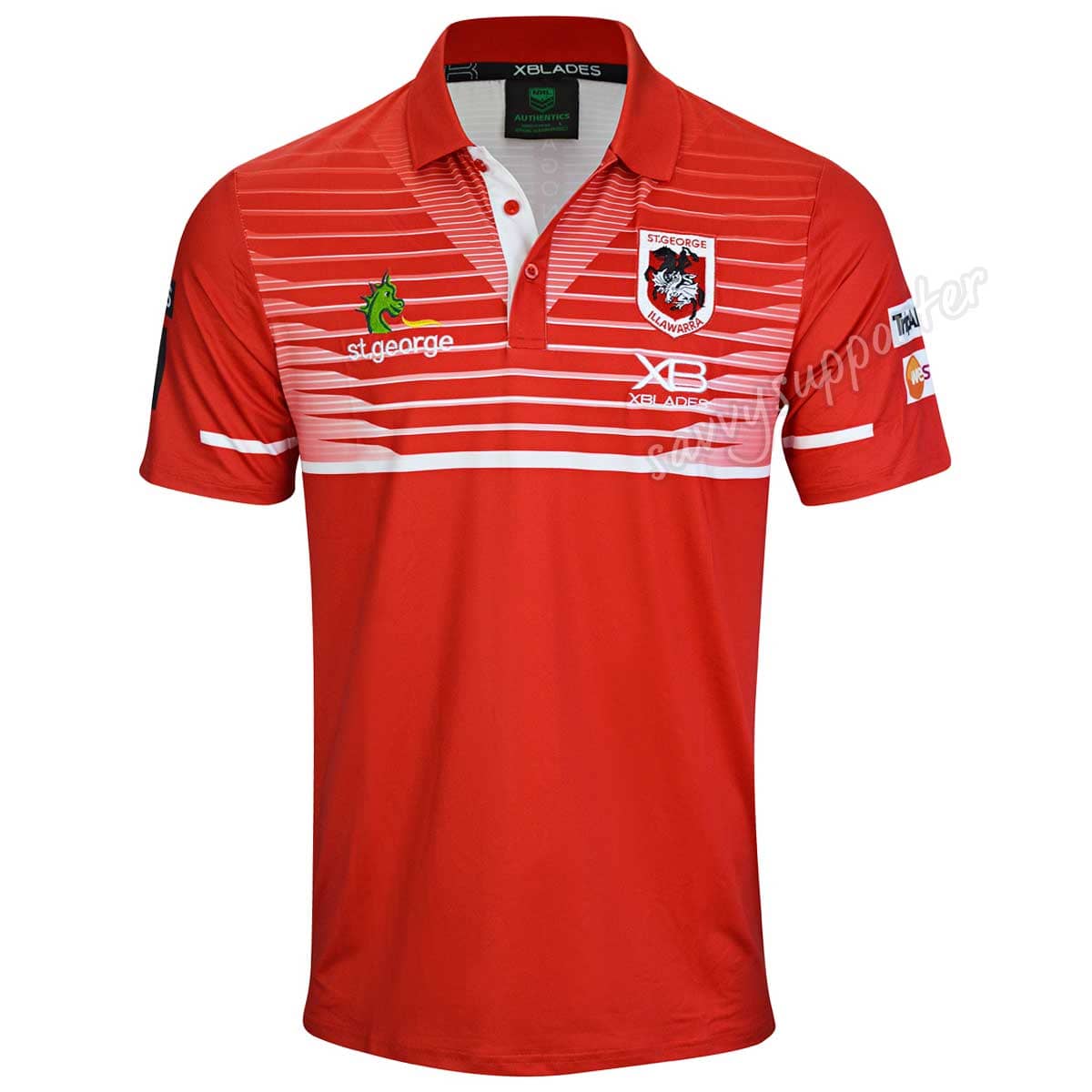 St George Dragons NRL Red Mens Players Polo Shirt - Image 2