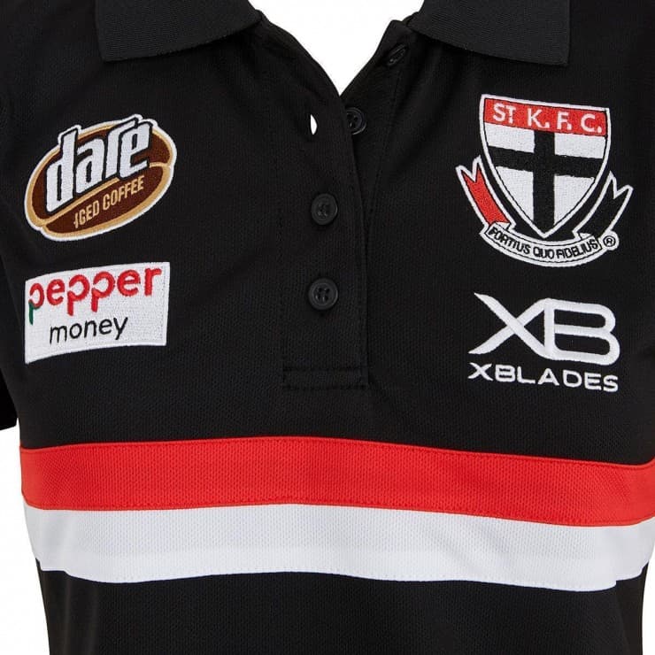 St Kilda Saints AFL Mens Black Media Polo Shirt - Image 4