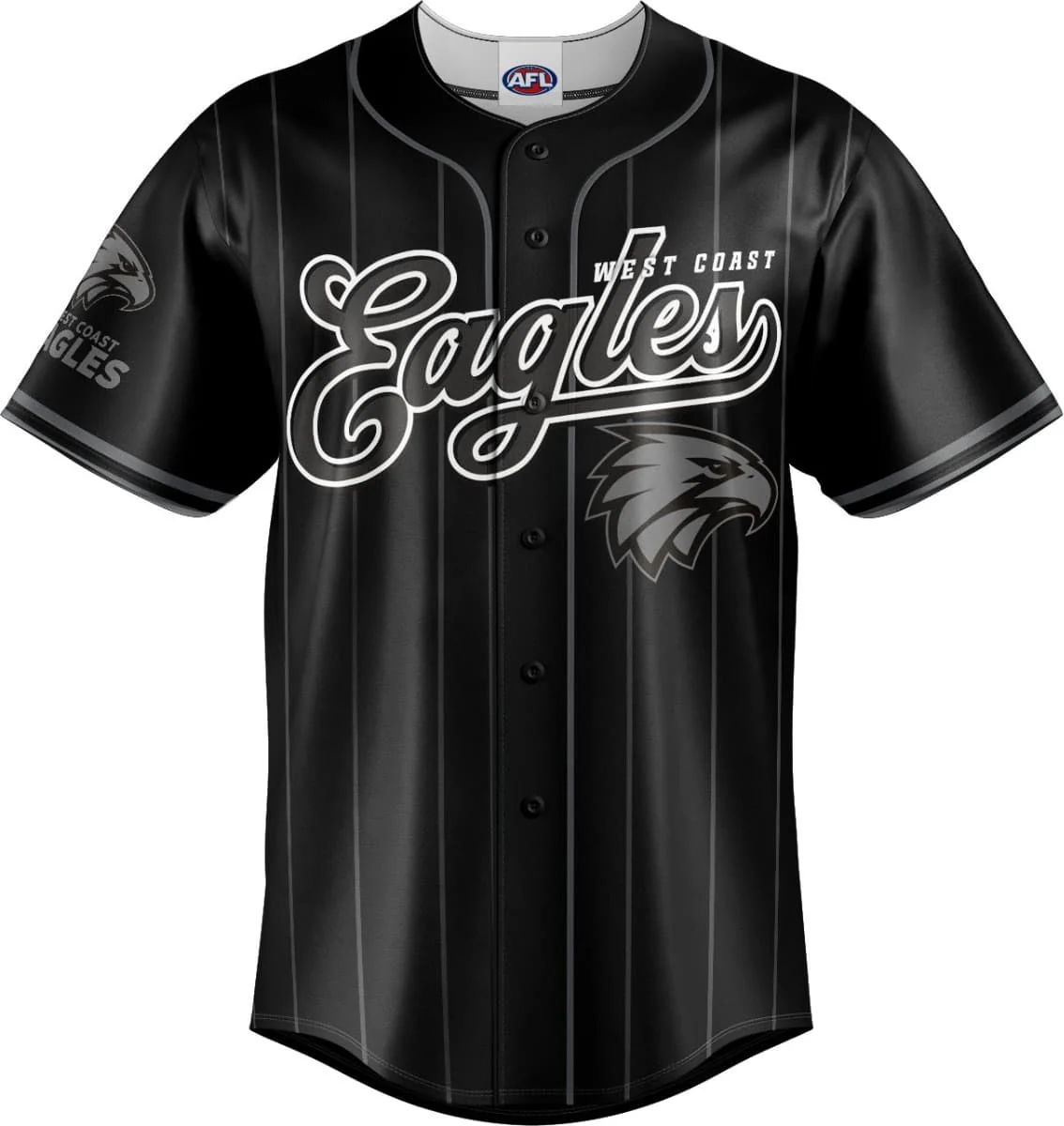 West Coast Eagles 2025 AFL Mens Blackout Baseball Shirt - Image 6