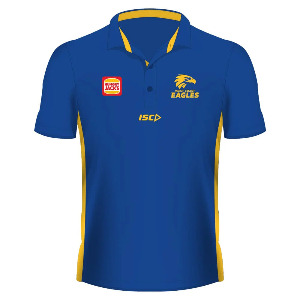 West Coast Eagles AFL Royal Media Polo Shirt - Image 6
