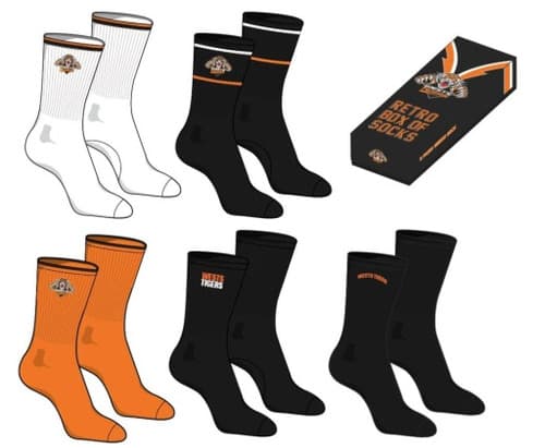 Wests Tigers NRL Retro 5 Pack Box Socks - Image 2